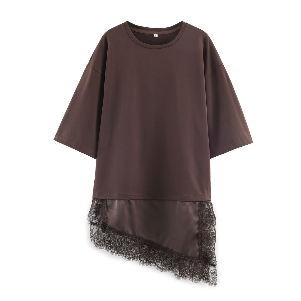 Women's Asymmetrical T-Shirt with Lace Trim