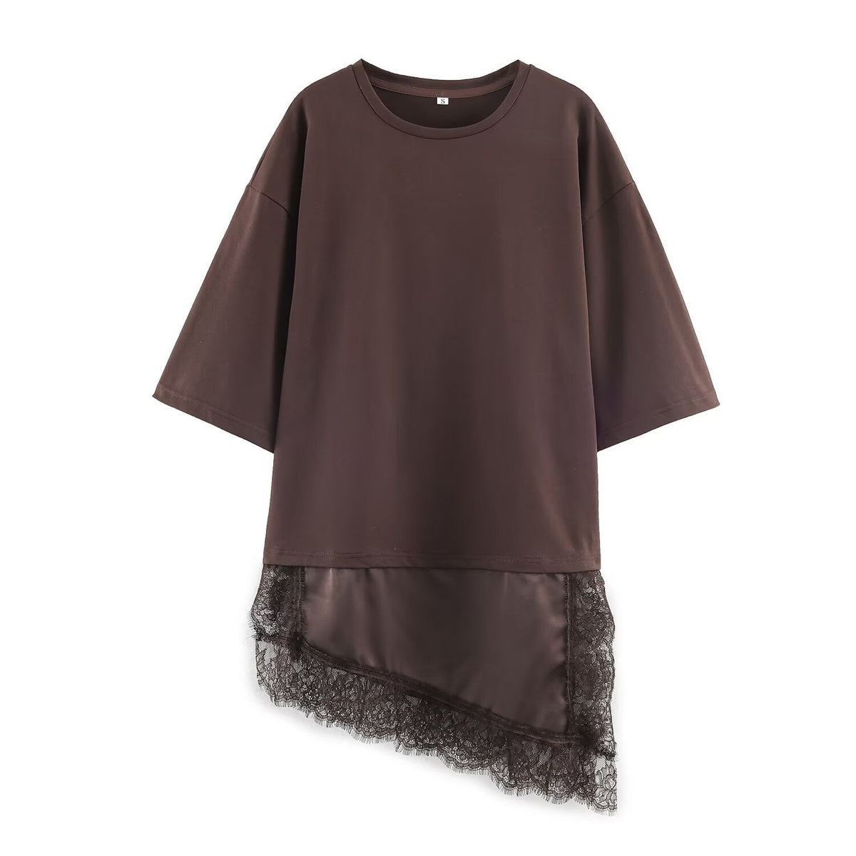 Women's Asymmetrical T-Shirt with Lace Trim