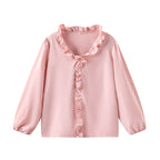 Women's Blouse with Ruffle Details and Stand-up Collar