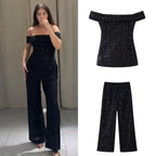 Women's Elegant Palazzo Pants with Floral Lace Trim
