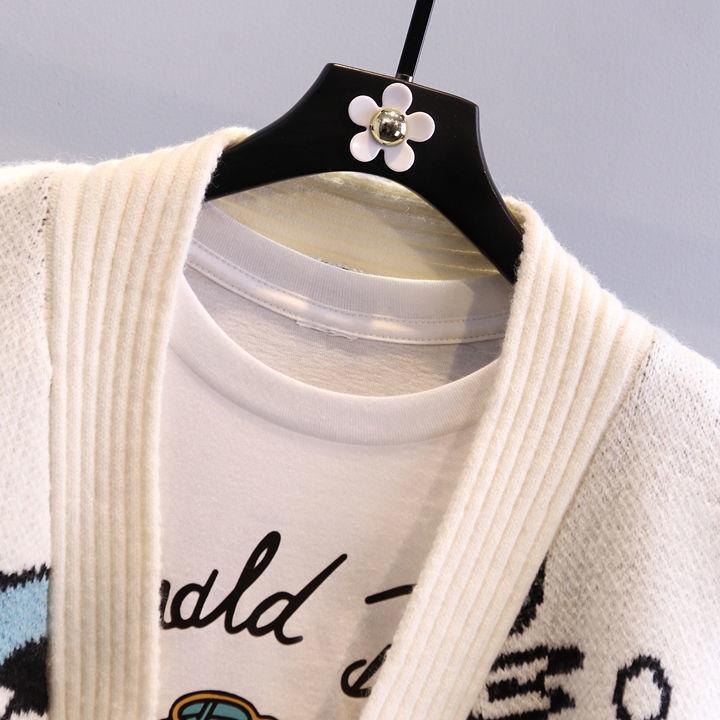 Women's Large Knit Cardigan with Playful Motif