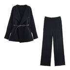 Women's Elegant Knit Set with Tailored Blazer and Wide-Leg Pants