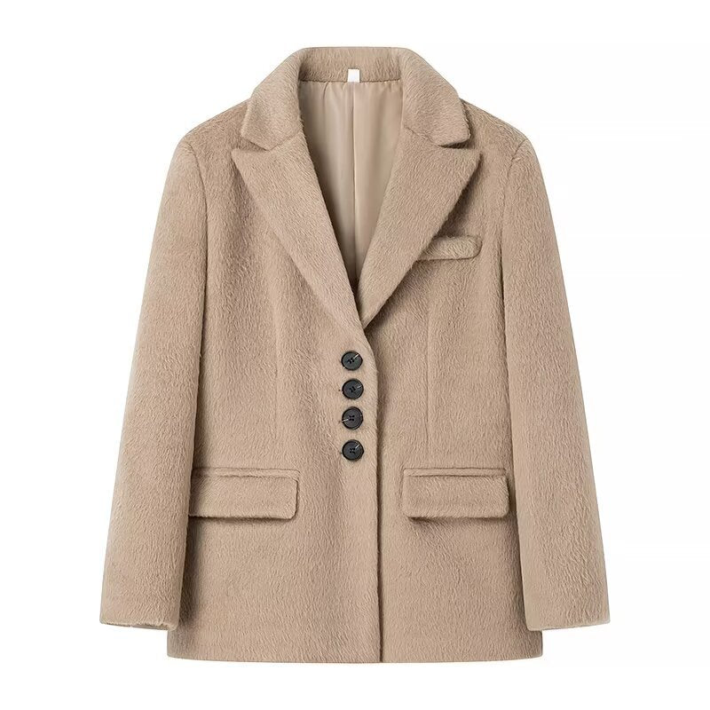 Women's Elegant Wool Blazer with Soft Fleece Finish
