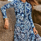 Women's Long-Sleeve Swimsuit with Floral Maxi Skirt