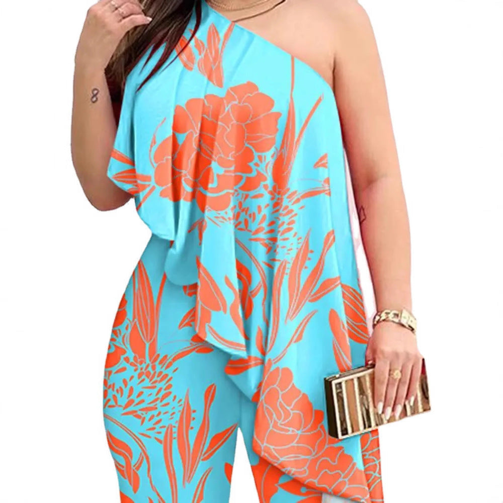 Women's Elegant Asymmetrical Jumpsuit with Floral Accents
