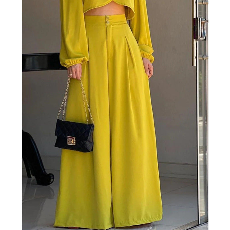 Women's Fashionable Two-Piece Set with Cropped Top and Wide-Leg Pants
