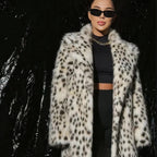Women's Luxurious Faux Fur Coat with Leopard Print