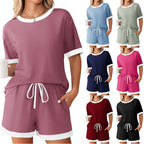 Women's Comfortable Leisure Set with Ribbed Texture and Elastic Waistband