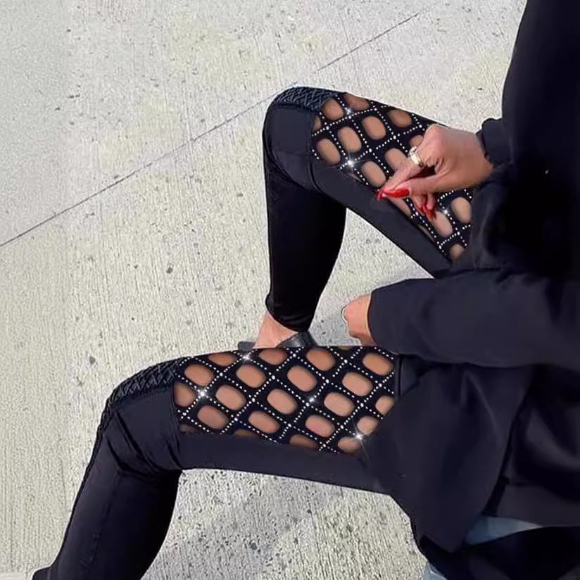 Women's Figure-Hugging Leggings with Mesh Details