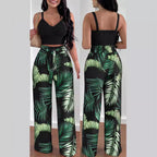 Women's Casual Floral Ruffled Top and Wide-Leg Pants Set