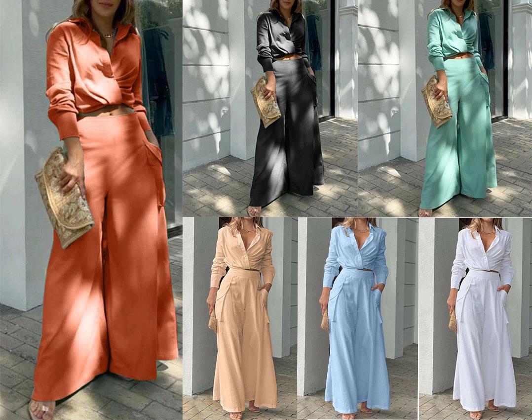 Women's Elegant Two-Piece Set with Crop Top and Palazzo Pants