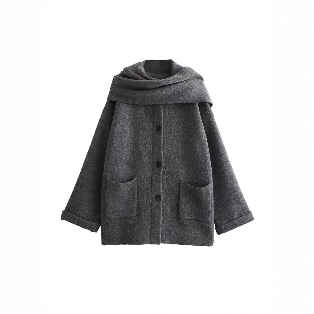 Women's Elegant Oversized Warm Wool Jacket with Pockets