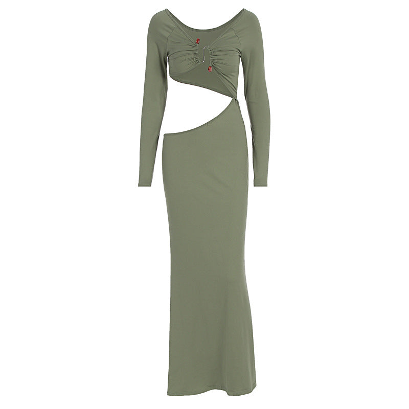 Women's Wrap Maxi Dress with Figure-Hugging Cut and Strategic Cut-Outs