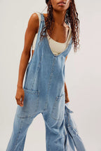Women's Casual Denim Jumpsuit with Large Pockets
