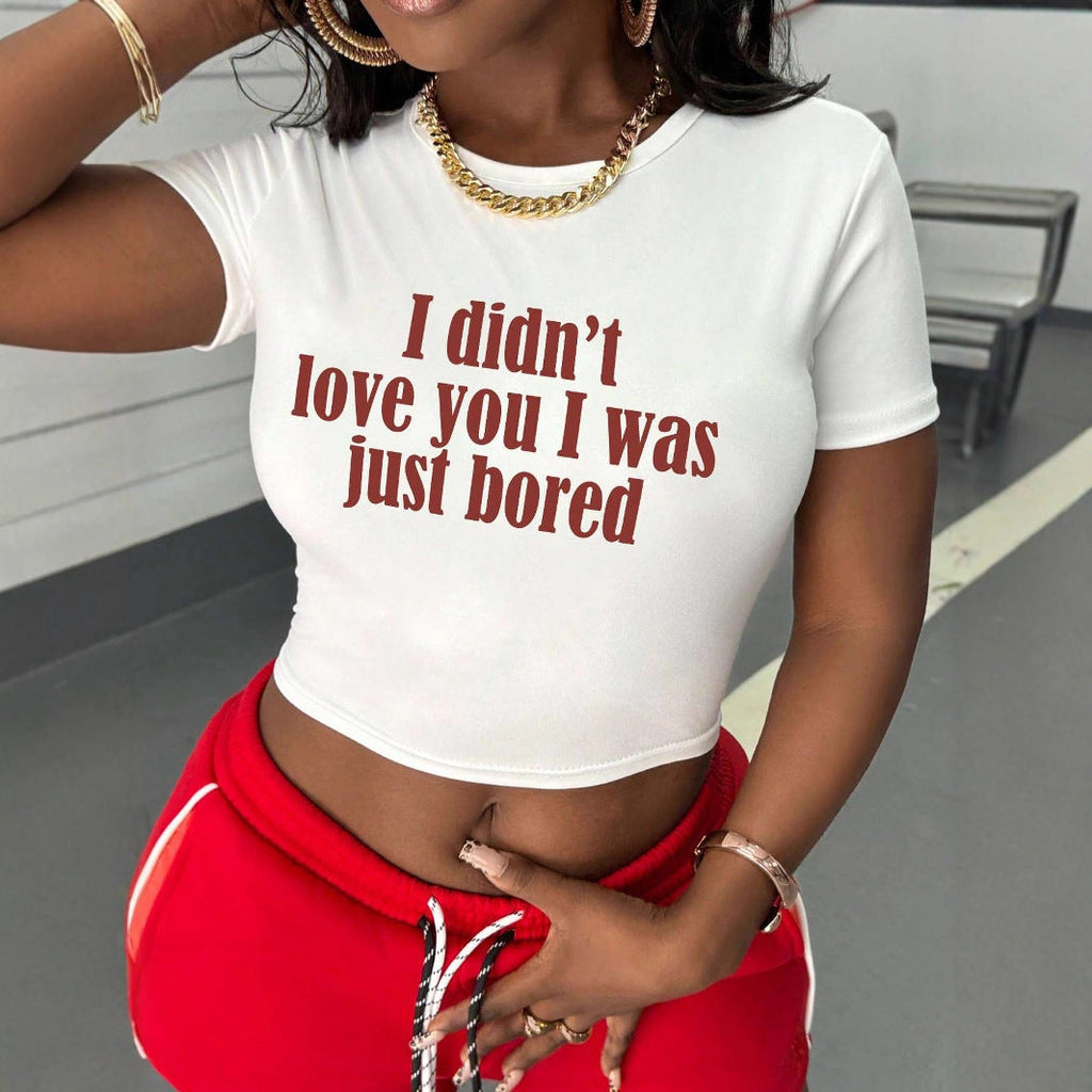 Women's Crop Shirt with Creative Statement and Fitted Cut