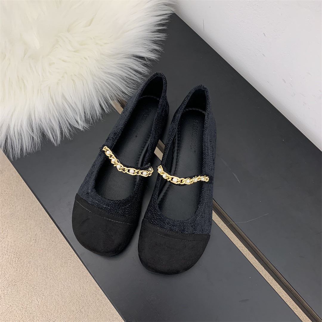 Women's Ballet Flats with Elegant Chain Detail