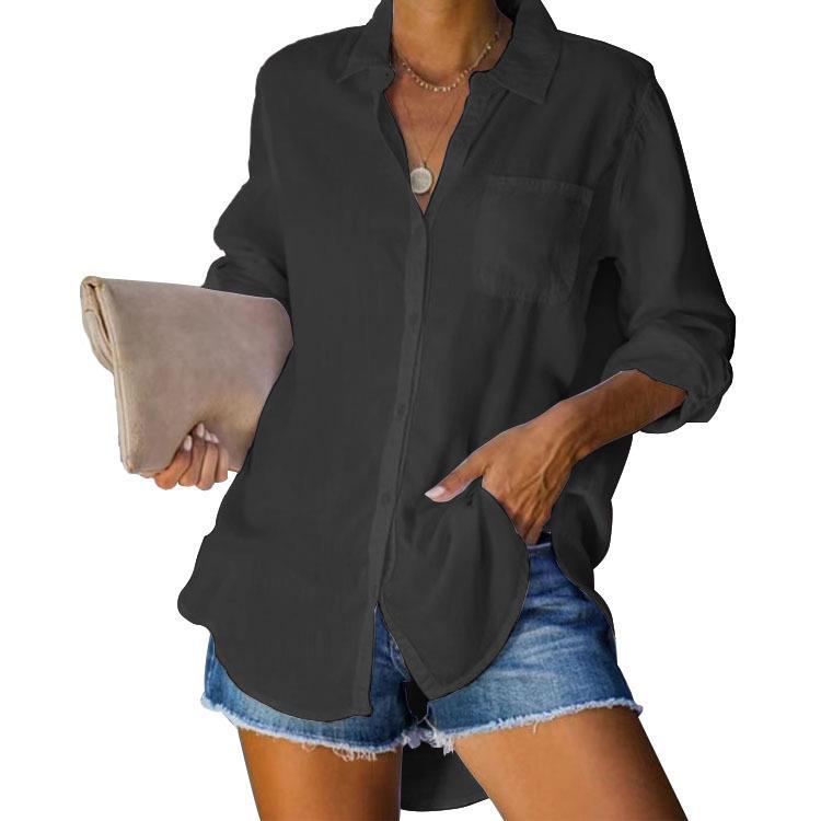 Women's Casual Long-Sleeve Shirt with Chest Pocket