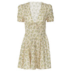 Women's Floral Mini Dress with Deep V-Neck and Playful Cut