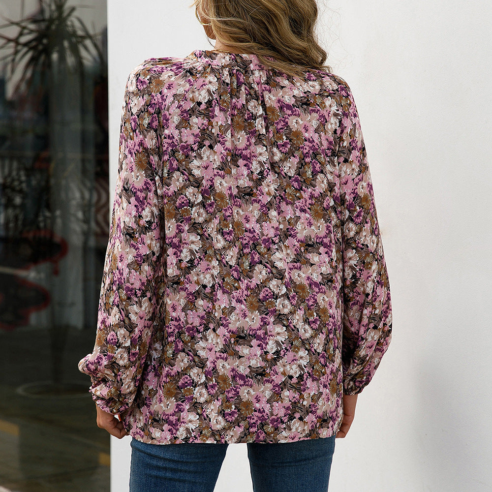 Casual Floral Blouse with Ruffle Details