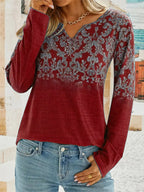 Women's Long Sleeve Blouse with Floral Design and Embroidery