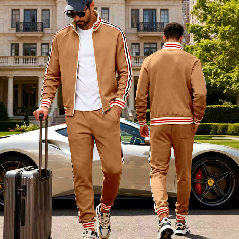 Men's Sporty Tracksuit with Striped Ribbed Cuffs