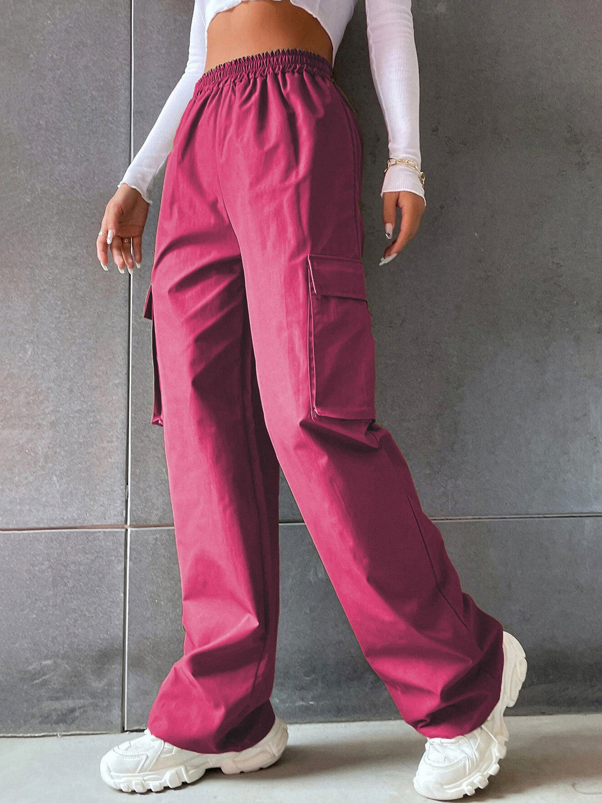 Women's Cargo Pants with Elastic Waistband and Practical Side Pockets