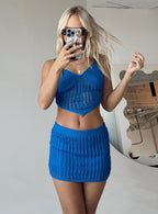 Women's Knitted Crop Top and Mini Skirt Set