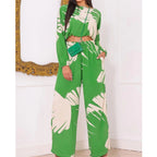 Casual Two-Piece Set with Wide-Leg Pants and Cropped Top