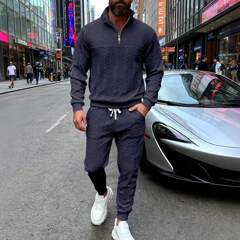 Men's Waffle Texture Half-Zip Loungewear Set