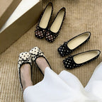 Women's Ballet Flats with Polka Dot Pattern and Bow Detail