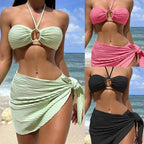 Women's Bandeau Bikini with Ring Detail and High-Waisted Bottoms
