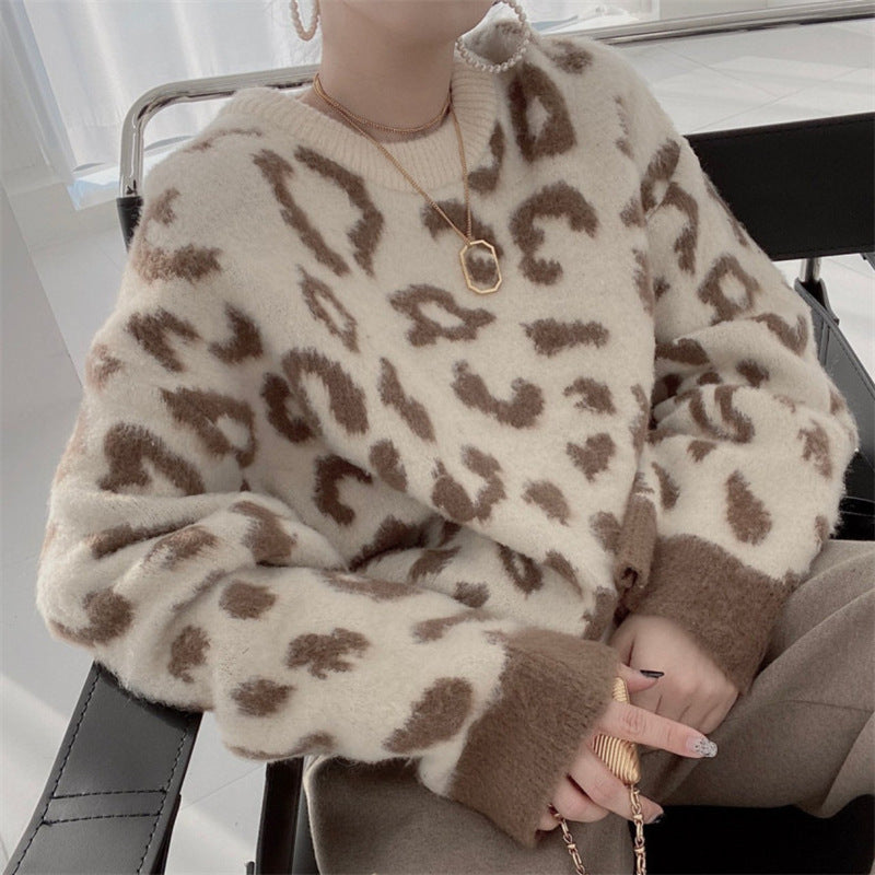 Women's Fluffy Leopard Print Sweater