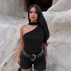 Women's Asymmetrical Top with Tie-Neck and Ruching