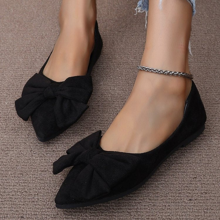 Women's Ballet Flats with Decorative Bow Design and Pointed Toe