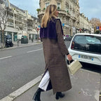 Women's Plaid Trench Coat with Luxurious Velour Details