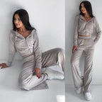 Women's Cropped Thermo-Fleece Set with Half-Zip