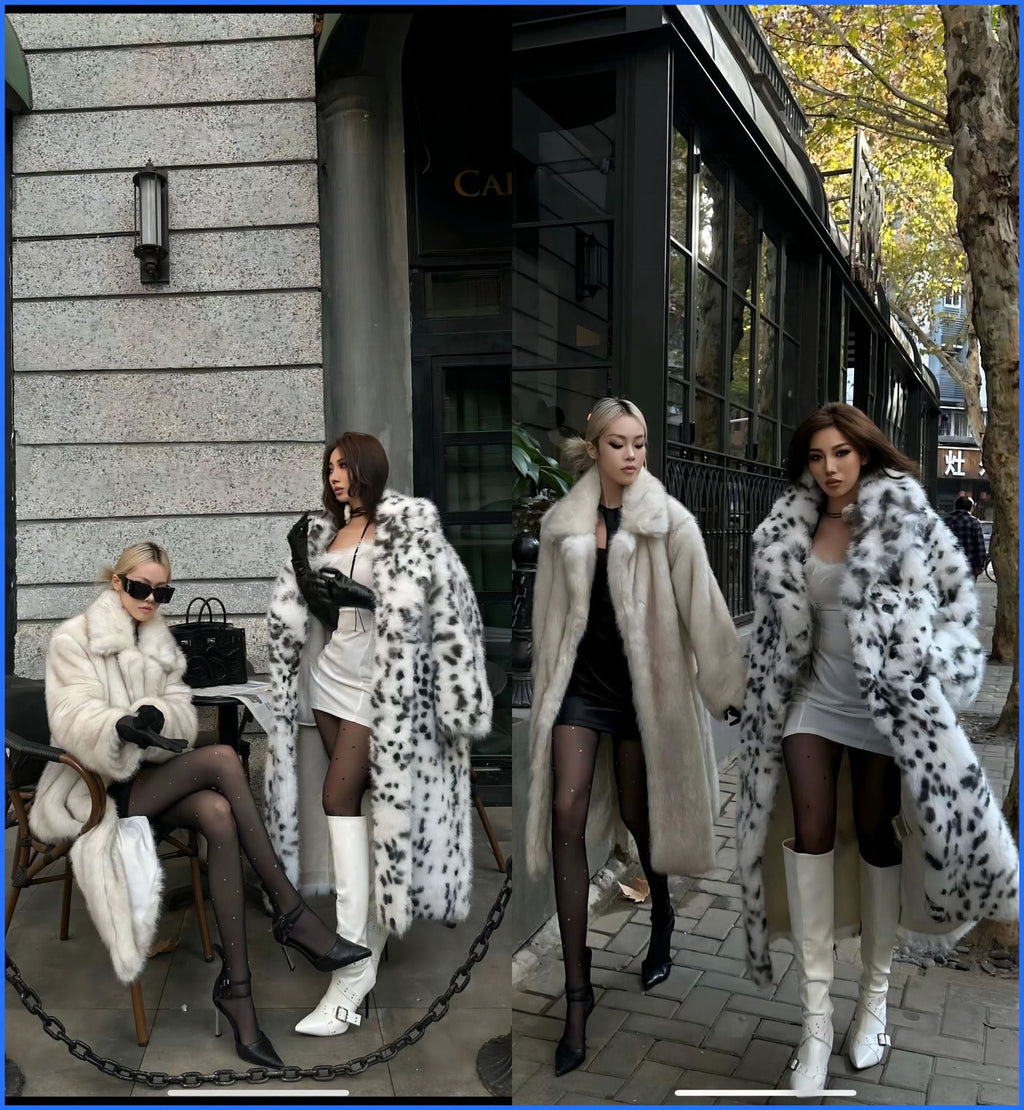 Women's Luxurious Faux Fur Coat with Leopard Print