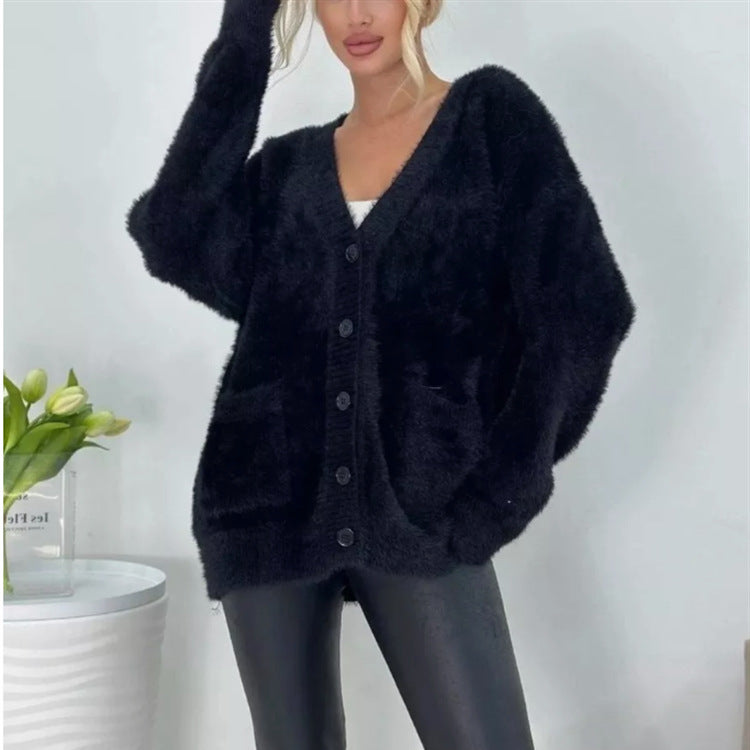 Women's Fluffy Cardigan with Large Pockets