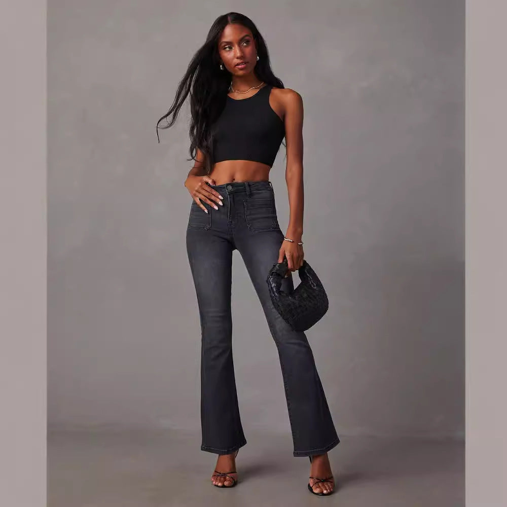 Women's Flared Jeans with High Waist and Modern Wash