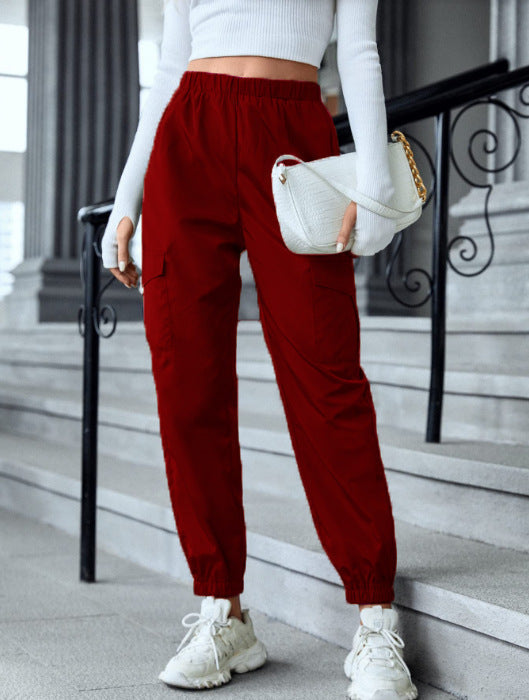 Women's Sporty Cargo Pants with Elastic Waistband and Pockets