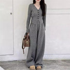 Elegant Knit Jumpsuit with Button Details and Wide Leg