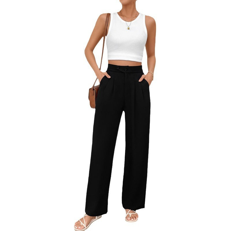 Women's Elegant High-Waist Trousers with Side Pockets