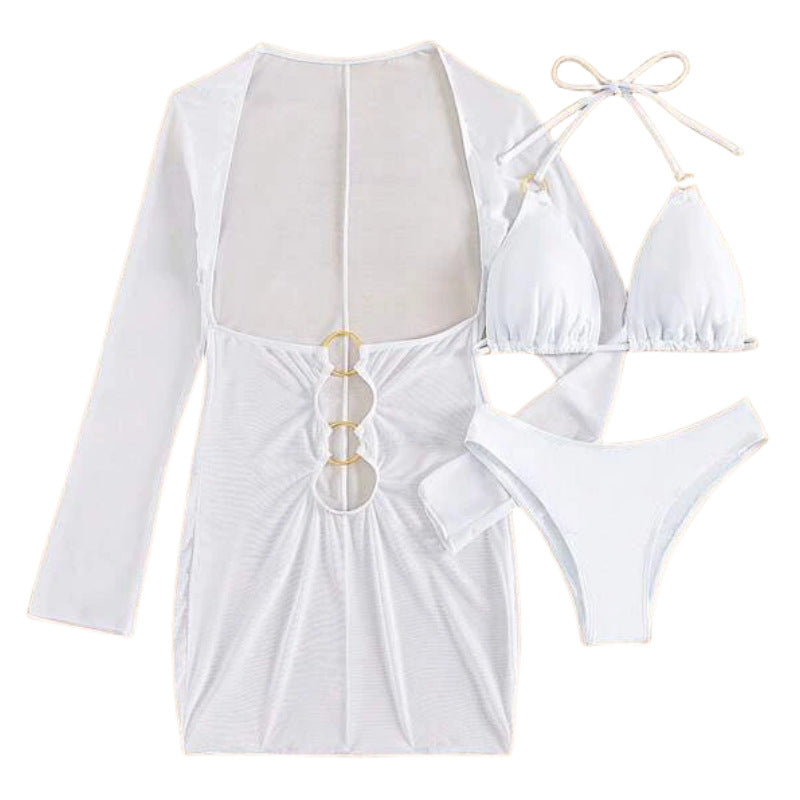 Women's Swimsuit Dress with Refined Cut-Outs and Long Sleeves