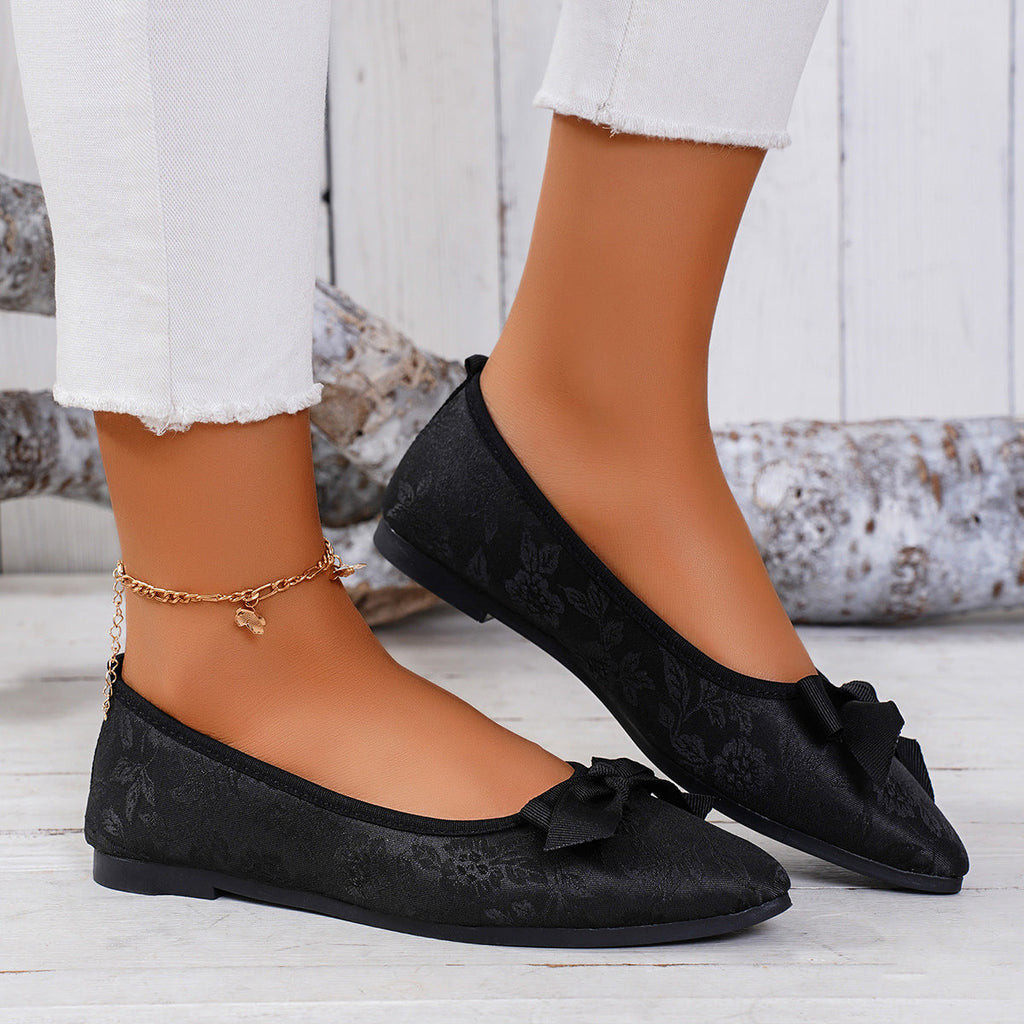 Women's Floral Ballet Flats with Bow