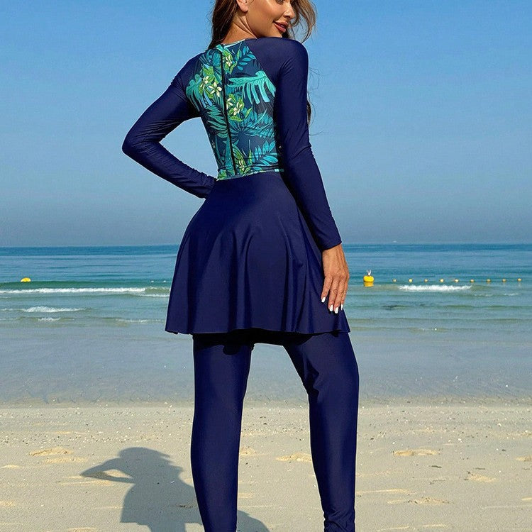 Women's Swim Set with Long-Sleeve Top and Skirt