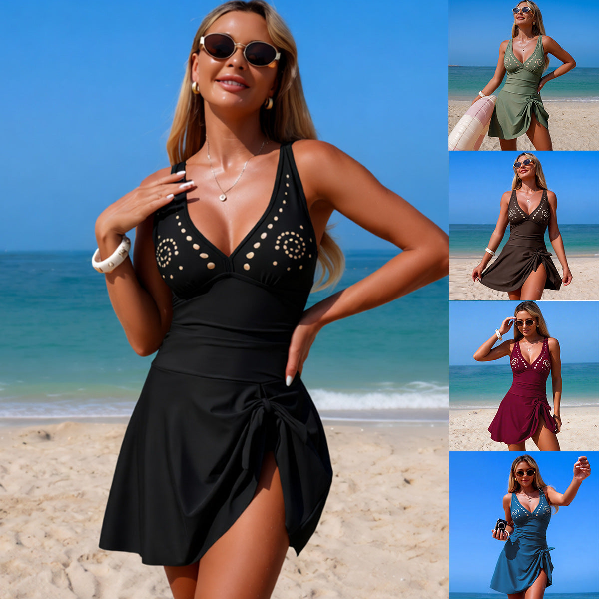 Women's Swimsuit with Stylish Cut-Outs and Side Wrap Detail