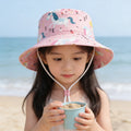 Unisex Kids' Wide Brim Sun Hat with Chin Strap and Unicorn Print