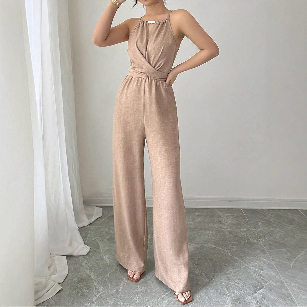 Women's Floor-Length Wrap Jumpsuit with Waist Seam