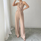 Women's Floor-Length Wrap Jumpsuit with Waist Seam