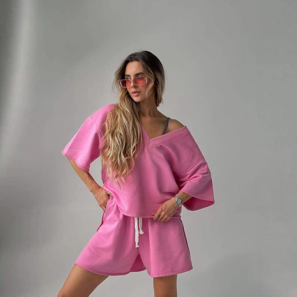 Women's Casual Lounge Set with Oversized Top and Shorts